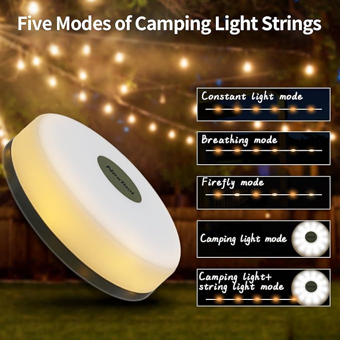 Camping Lights String Christmas: Outdoor String Light with 5 Lighting Modes - Quick 30s Recovery Durable and Waterproof - USB Charging - Portable Camping Lights for Yard/Hiking (32.8ft)