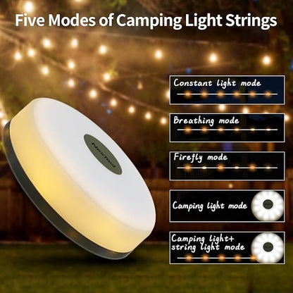 Camping Lights String Christmas: Outdoor String Light with 5 Lighting Modes - Quick 30s Recovery Durable and Waterproof - USB Charging - Portable Camping Lights for Yard/Hiking (32.8ft)