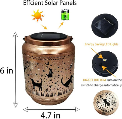 Cat Solar Lanterns Outdoor Waterproof Hanging,Garden Decor Metal Watering can Lights,Solar Lights Cat Gifts for Women Mom Decorative Lanterns for Patio,Lawn,Porch,Landscape,Pathway,Garden Deco