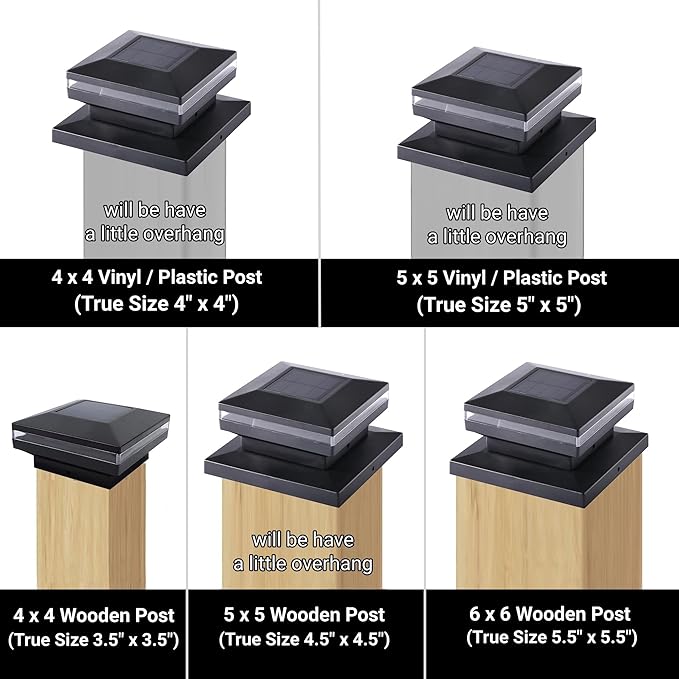 Dynaming 6 Pack Solar Post Cap Lights, Outdoor Decorative Solar Lights Black Shell Caps Fit 4x4 5x5 6x6 Vinyl/Wooden Posts, Brightness Warm White LED Lighting for Garden Fence Deck Patio