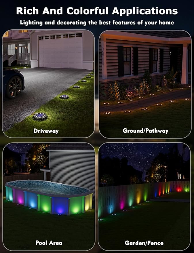 Color Changing Solar Ground Lights with 33ft Long Distance Remote Control - Flat Solar Lights Outdoor Waterproof - Pathway Lights Solar Powered for Yard Decorative Outside Lawn Walkway [6 Pack]