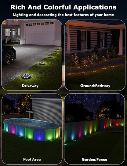 Color Changing Solar Ground Lights with 33ft Long Distance Remote Control - Flat Solar Lights Outdoor Waterproof - Pathway Lights Solar Powered for Yard Decorative Outside Lawn Walkway [6 Pack]