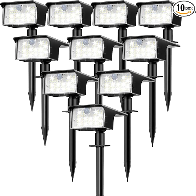 10-Pack 62 LED Solar Yard Spotlights, 3-Mode Waterproof