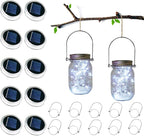 Mason Jar Lid Fairy Lights 10-Pack, Solar Patio LED