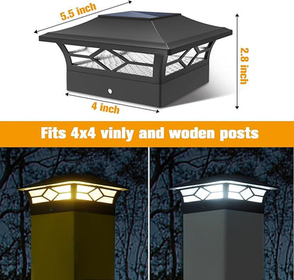 Solar Post Cap Lights Outdoor 6pack, Waterproof Solar Powered Deck Fence Post Lights for 4x4 Wood/Vinyl Posts, Solar Outdoor LED Light with Cool/Warm Lighting Decorate Garden Patio Porch…