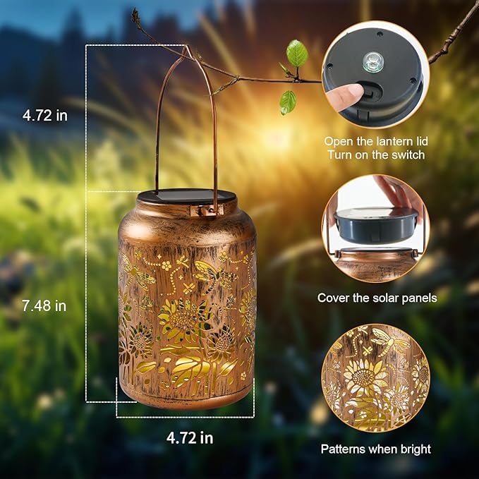 Sunflower Solar Lantern, Chrismas Gifts, Outdoor Waterproof LED Decorative Garden Lights for Lawn, Landscape, Patio, Porch Hanging Solar Lights for Women, Ladies, Mom, Grandma