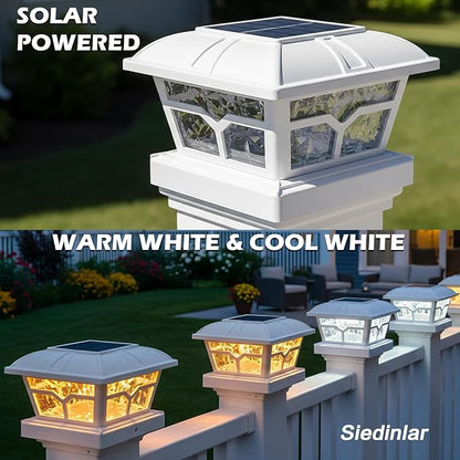 SIEDiNLAR Solar Post Cap Lights Outdoor 2 Color Modes 8 LEDs for 4x4 5x5 6x6 Posts Fence Deck Patio Decoration Warm & Cool White Lighting (4 Pack)