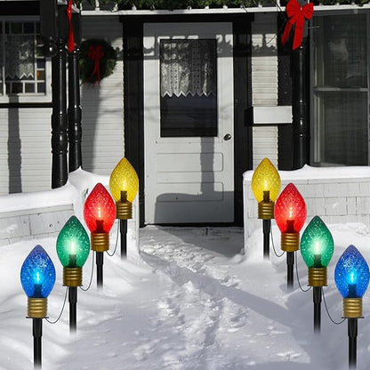 Christmas Multicolor Pathway Lights Outdoor, 7.5 Ft Strawberry Jumbo C9 Walkway Lights with 4 LED Large Bulb, Connectable Christmas Walkway Light for Winter Holiday Outside Yard Garden Lawn Decor