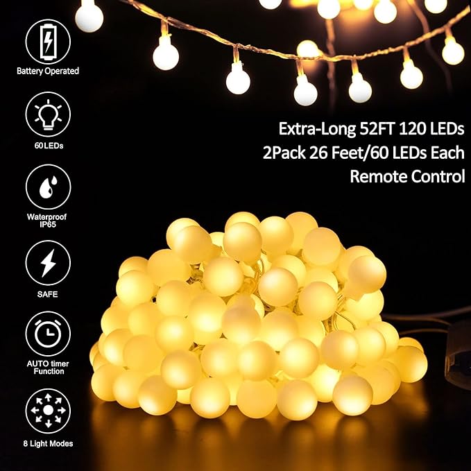 Christmas String Lights, 52ft 120 LED Waterproof Twinkle Lights