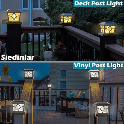 SIEDiNLAR Solar Post Cap Lights Outdoor 4 Modes 40 LEDs Aluminum Glass Fence Post Light for 4x4 5x5 6x6 Vinyl Wooden Posts Deck Patio Decor, Warm White & Cool White Dynamic Lighting Black (8 Pack)
