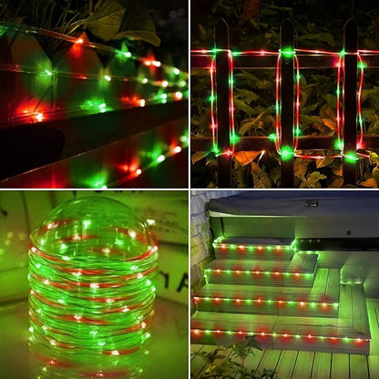 Jnaurb 2-Pack Battery Operated Rope Lights for Outside, Total 66FT 200LED 8 Modes Battery Operated String Lights, Waterproof Christmas Fairy Light with Remote for Outdoor Indoor Xmas Decor-Red & Green