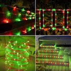 Solar Rope Lights Outdoor, 2-Pack 66ft Total, 200 LED 8-Mode Waterproof String Tube Lights for Garden & Patio, Red & Green