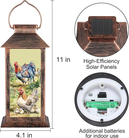 Solar Lanterns for Garden Decor,Waterproof Design Ideal Birthday Gifts for Women, Mom, and Grandma Solar LED Hanging Lights for Yard, Patio, Lawn, and Porch(Rooster + Hen)