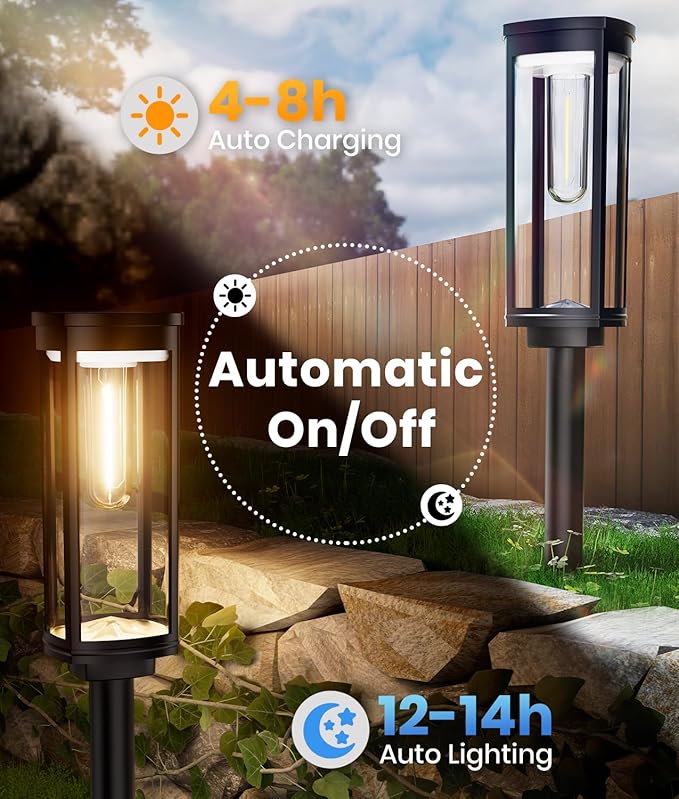 Solar Pathway Lights Outdoor, Bright Solar Lights Outdoor, IP65 Waterproof Landscape Lighting for Yard Patio Walkway Driveway Pathway (Warm White (Cylinder), 12 Pack)