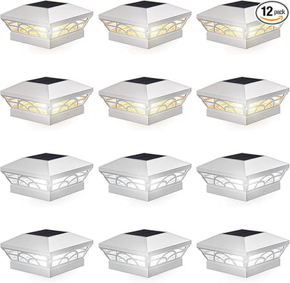 T-SUN Solar Post Cap Lights 12 Pack – Outdoor Waterproof Fence Lights for 3.5x3.5 4x4 5x5 5.5x5.5 Wood/Vinyl Posts, with 2 Brightness Modes Solar Deck Light for Patio, Garden, Porch(White)