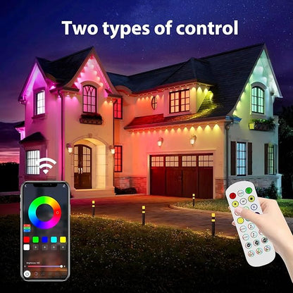Permanent Outdoor Lights 100 FT Patio Lights,100ft RGB+IC Smart Outdoor Decor, 50 Scene Modes App/Remote Control, IP67 Waterproof for Christmas Holiday Party Decor for Garden House Roof Lighting