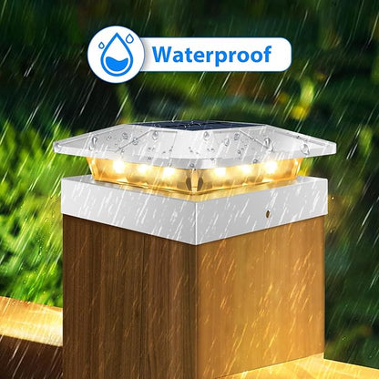 Peasur 6 Packs 4x4 Post Solar Lights with 3 Modes, Waterproof LED Solar Powered Cap Lights for 4×4/3.5×3.5 Wood/Vinyl Posts, White Post Top Lighting Outdoor for Fence Deck Mailbox Porch Railing