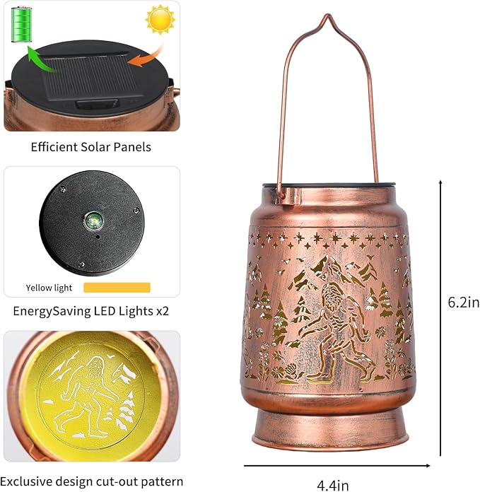 KIKUSUI Solar Bigfoot Lanterns Outdoor Waterproof Hanging, Sasquatch Gifts for Mom Women Dad Men, Metal Decorative LED Lanterns for Yard, Patio, Lawn, Tabletop, Pathway, Landscape, Garden Decor