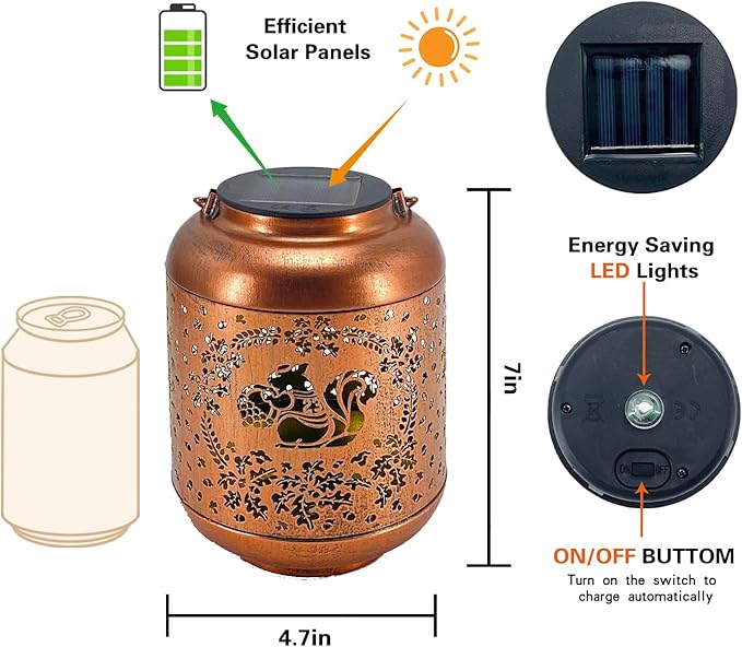 2-Pack Decorative Squirrel Solar Lanterns for Garden, Waterproof LED