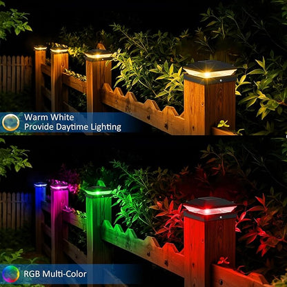 T-SUN Solar Post Cap Lights with Auto-Change Colors- for Wooden (4x4/6x6) & Vinyl (4x4/5x5) Posts | Weatherproof Outdoor Solar Fence Post Lights for Deck, Porch, Garden & Stairs(18-Pack,RGB)