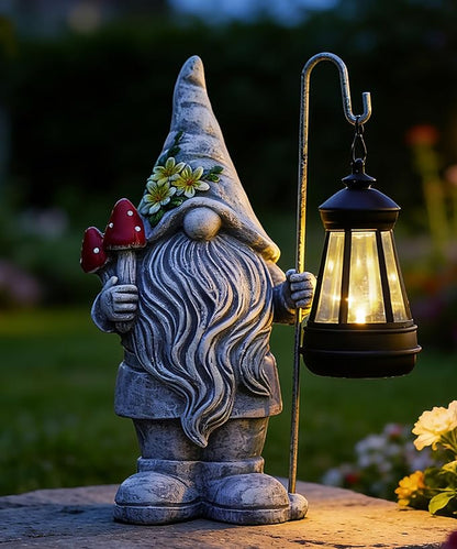 Garden Gnome Statue with Lantern: Outdoor Sculpture Decor for Home Yard Lawn Balcony Patio Porch - Mothers Day Gifts for Mom Women Grandma