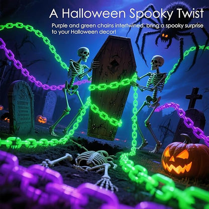 10Ft Purple Halloween Chain Lights Battery Operated with Timer, 8 Modes Halloween Decorations Indoor Outdoor, Waterproof Lighted Plastic Chains for Haunted House Party Cosplay Props Skeleton Dog