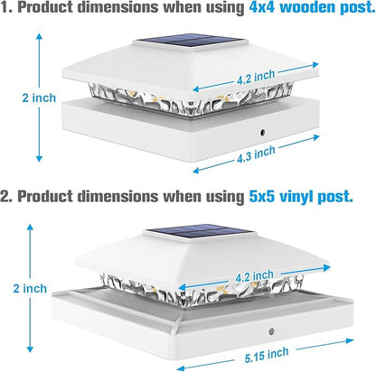 VOLISUN 4x4 Solar Post Cap Light 6pack,Solar Fence - Post Lights Outdoor Waterproof for Wooden/Vinyl Post,White Deck Post Cap Light Solar Powered with Warm White for Garden/Patio/Porch