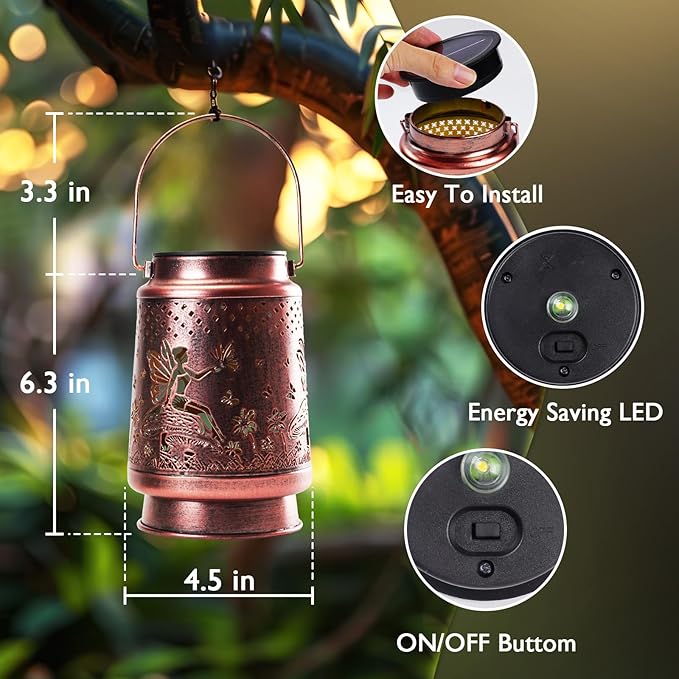 Homemory Solar Lanterns Outdoor Waterproof Fairy Lights Garden Decor, Birthday Gifts for Women Mom Grandma, LED Hanging Solar Lights for Yard, Patio, Backyard, Porch, Lawn