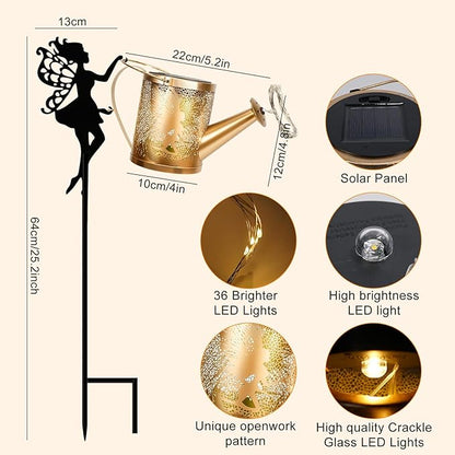 Solar Garden Fairy Watering Can Lights Outdoor IP65 Waterproof Watering Can Hanging Lanterns Garden Decor, Solar Powered LED Patio Yard Pathway Lights Fairy Gardening Gifts for Mom Women Birthday