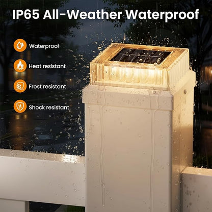 APONUO Solar Post Cap Lights, 8-Pack Fence Post Solar Lights with 20 Lumens 3-Sided Panoramic Glow, IP65 Waterproof Fence, Deck, Patio, Garden Decor, Easy No-Tool Install for 4x4 5x5 Posts, White