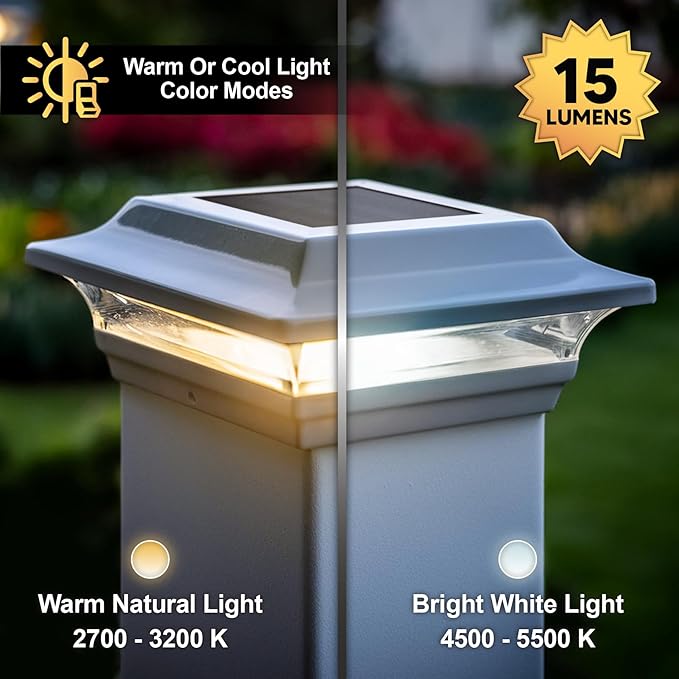 Classy Caps SL211W 4x4 Imperial Solar Post Cap, White – High-Performance LED Lights, Durable Cast Aluminum, Warm and Cool Light Modes, Fits 4"x4" or 3.5"x3.5" Posts, Ideal for Decks, Fences