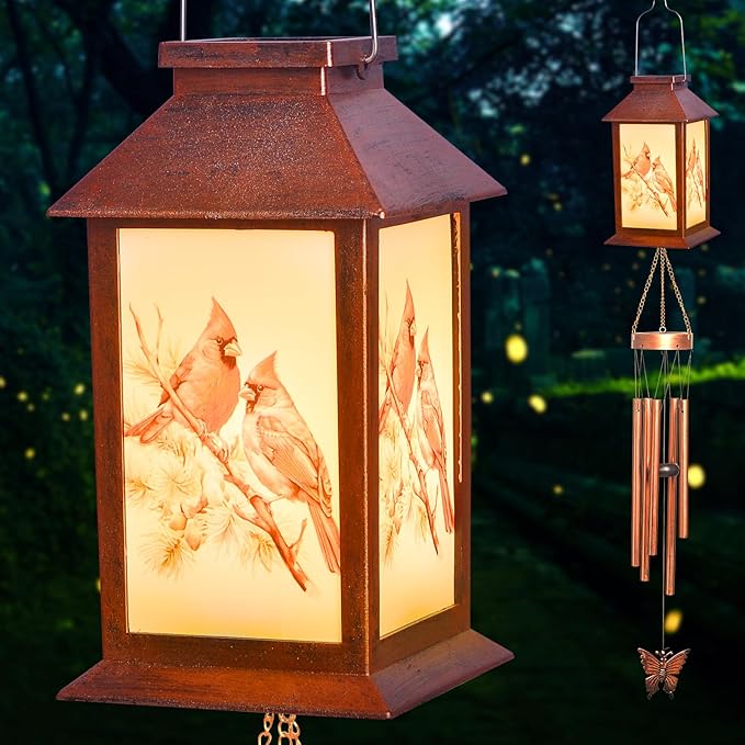 Sparrow Lighten House Wind Chimes with Lantern & Pagoda Roof - Durable Outdoor Wind Chime Decor for Porch, Balcony, Yard - Calming Wind Bells for mom，Friend，Sister，Grandma