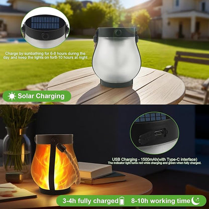 Solar Lanterns Outdoor Lights,Upgraded Flickering Flame Solar Lanterns Lights with 2 Modes Dual Charging USB & Solar, Outdoor Waterproof Hanging Lantern for Party Holiday Yard Patio Path Garden Decor