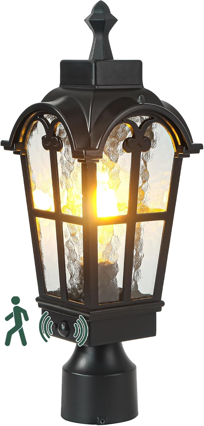 Motion Sensor Outdoor Post Lights Waterproof Dawn to Dusk Sensor Post Light Fixture Outdoor Anti-Rust Waterproof Exterior Lamp Post Lighting for Front Door Yard Pathway Driveway Fence