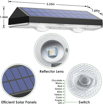 Solar Fence Lights Outdoor, 2PK RGB Solar Lights for Outside Backyard, Patio, Deck Fence, Stair Handrail, Pool and Wall