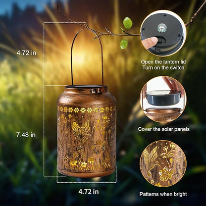 Hummingbird Lantern Solar Outdoor, Chrismas Gifts, Solar Light Outdoor Waterproof LED Decorative Garden for Lawn, Landscape, Patio, Porch Hanging Lantern for Women, Ladies, Mom, Grandma