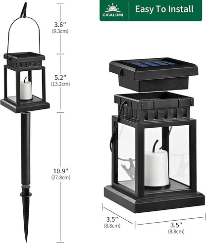 GIGALUMI 8 Pack Solar Hanging Lantern Outdoor, Candle Effect Light with Stakes for Garden, Patio, Lawn, Deck, Umbrella, Tent, Tree, Yard, Driveway-Warm White