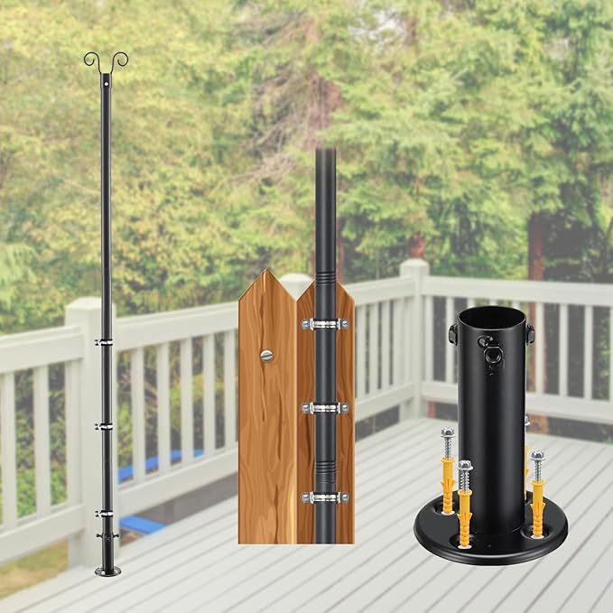 Adjustable String Light Pole 8 FT, 1 Pack Heavy Duty 38mm Rustproof Metal Mounting Pole for Deck, Fence, Patio - Dual Installation Garden Light Holder
