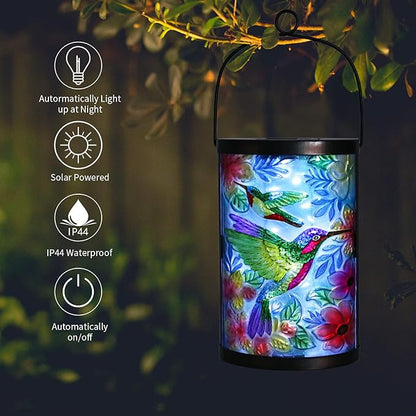 Afirst Solar Lantern Outdoor Hanging Glass Peacock Lights Waterproof Solar Lamp for Garden Yard Tree Desk Decor