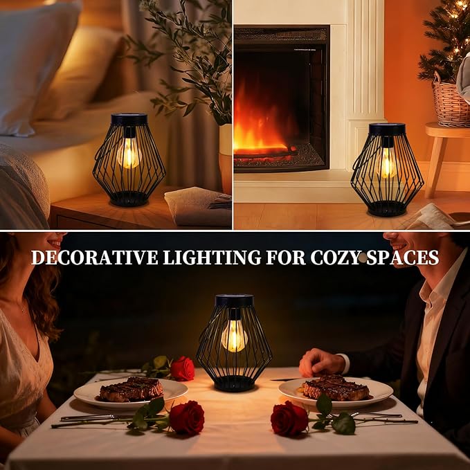 Solar Lanterns Outdoor Waterproof, 2 Pack Metal Decorative Hanging Lantern Lights with Warm White LED Bulb, Solar Powered Patio, Yard & Garden Decor, Ideal for Housewarming & Christmas Gifts