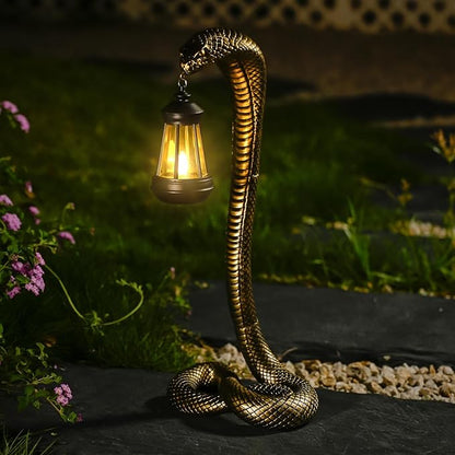 Solar Lantern Outdoor Snake Figurines 19.29‘’ for Garden Decoration,Yard Art Lawn Ornaments ,Porch Patio Balcony Home House - Housewarming Gifts for Birthday,Father's Day,Halloween (Large size-bronze)