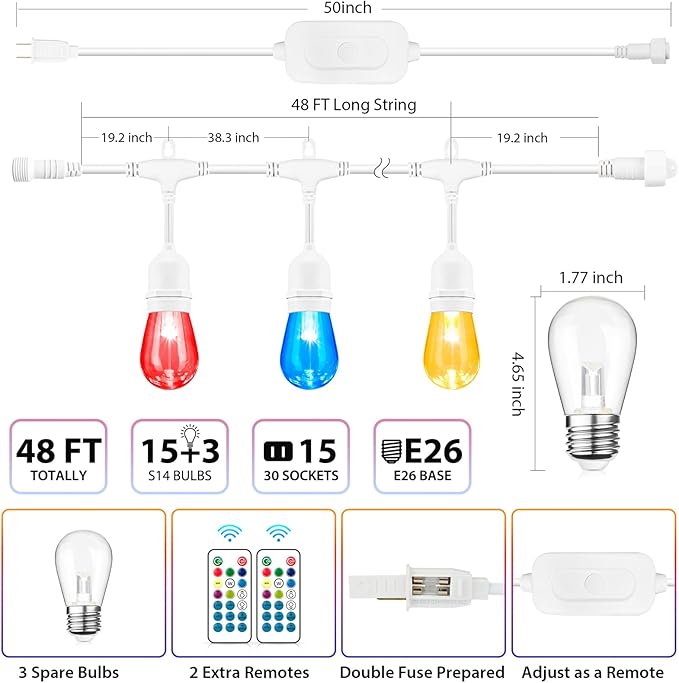 Outdoor Globe Café String Lights, 48ft LED Bulbs