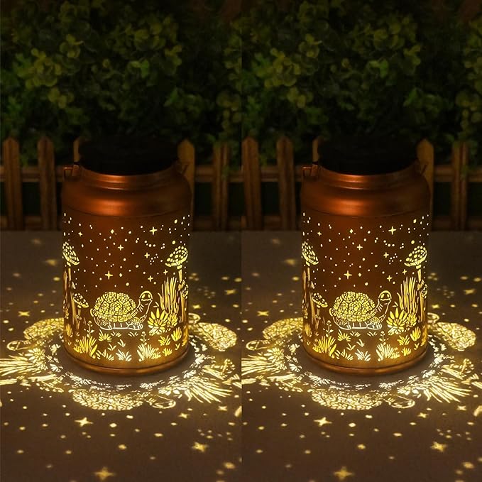 Turtle Solar Lantern Set 2-Pack, Rustic Outdoor Lighting