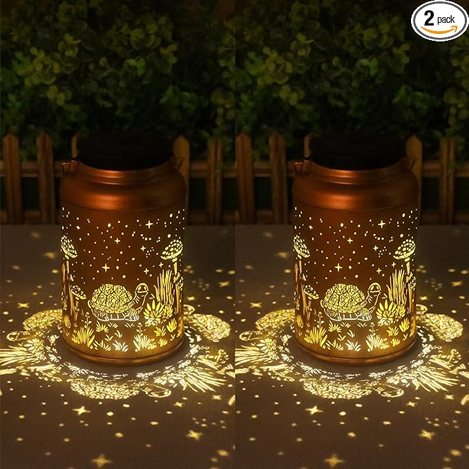 Turtle Solar Lantern Set 2-Pack, Rustic Outdoor Lighting