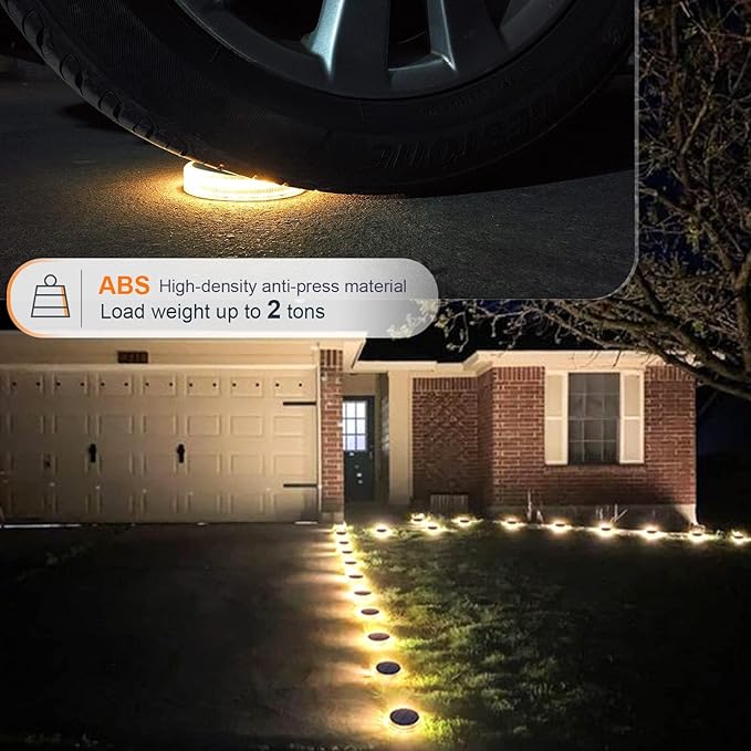 YiLaie LED Solar Deck Lights Outdoor Round Stick on Solar Powered Waterproof, Auto ON/Off Solar Stair Lights for Garden Patio Concrete Pathway Walkway Driveway(4 Pack)