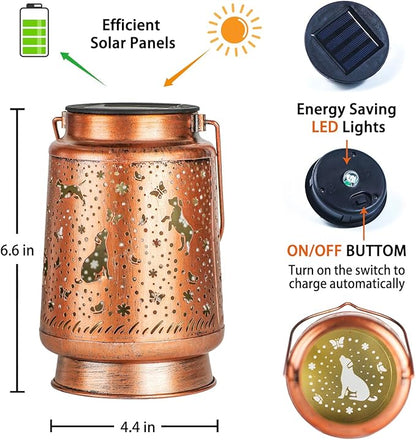 Dog Solar Lanterns Outdoor Waterproof Hanging Solar Lights Dog Gifts for Women Men Metal Decorative LED Lanterns for Yard, Patio, Lawn, Tabletop, Pathway, Landscape, Garden Decor, Dog Lovers Gifts
