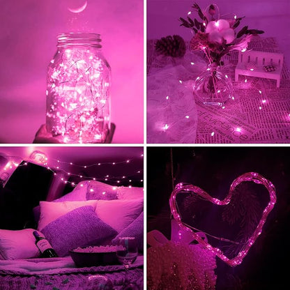 Solar Pink Valentine String Lights Outdoor, 2-Pack Total 80FT 200 LED Solar Twinkle Lights Outside Waterproof Copper Wire 8 Modes Fairy Lights for Garden Tree Party Birthday Xmas Valentines Day Decor