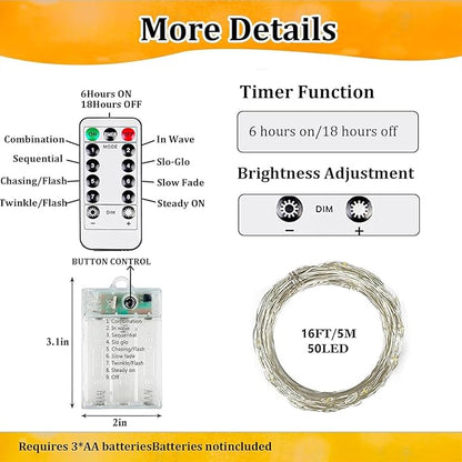 16ft Christmas LED String Lights, Waterproof Timer Lights