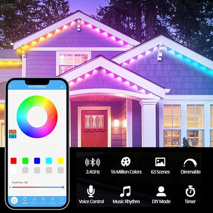 Permanent Outdoor Lights 100 FT Patio Lights,100ft RGB+IC Smart Outdoor Decor, 50 Scene Modes App/Remote Control, IP67 Waterproof for Christmas Holiday Party Decor for Garden House Roof Lighting