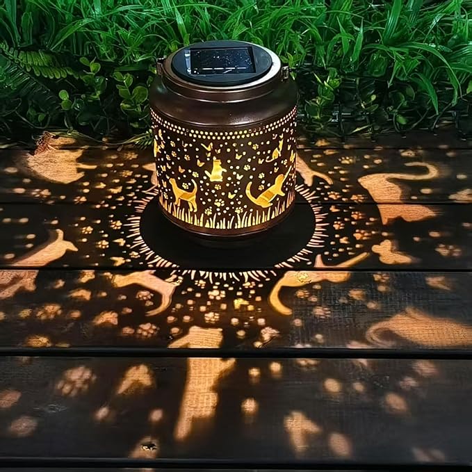Cat Solar Lanterns Outdoor Waterproof Hanging,Garden Decor Metal Watering can Lights,Solar Lights Cat Gifts for Women Mom Decorative Lanterns for Patio,Lawn,Porch,Landscape,Pathway,Garden Deco